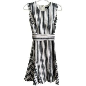 J. Crew Belted Linen Blend Ivory/Black Lined Dress Size 00